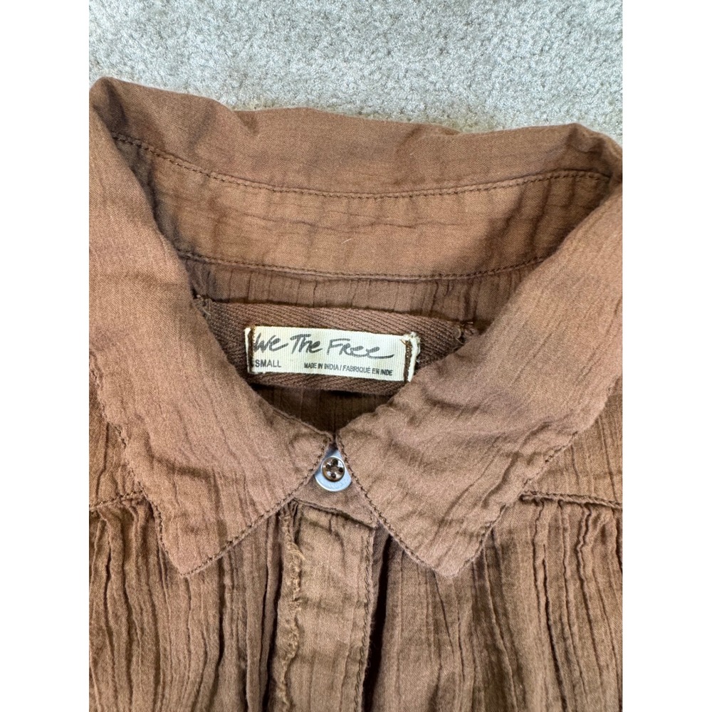 SOLD/We The Free Free People Brown Cotton Gauze Short Sleeve Button Down Shirt - Picture 3 of 7